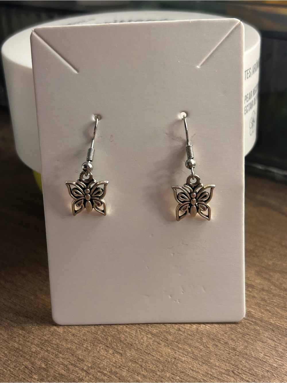 Silver Butterfly Drop Earrings - Dainty Floral Accent